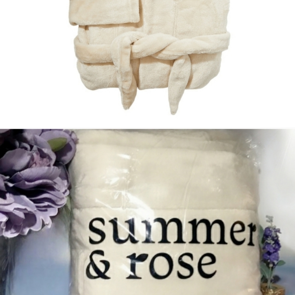 XS/S/M Kitten Soft Summer & Rose Cozy Robe in Cream with Pockets & Hood *BNIP